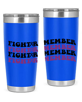 Fight Remember 142# Tumbler in stainless steel with a drink-thru lid, showcasing its sleek design and vibrant print for Alzheimer's awareness.