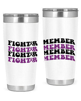 Fight Remember 142# Tumbler in stainless steel with a drink-thru lid, showcasing its sleek design and vibrant print for Alzheimer's awareness.
