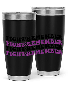 Fight Remember 142# Tumbler in stainless steel with a drink-thru lid, showcasing its sleek design and vibrant print for Alzheimer's awareness.
