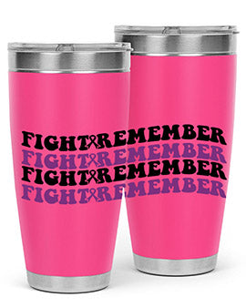 Fight Remember 142# Tumbler in stainless steel with a drink-thru lid, showcasing its sleek design and vibrant print for Alzheimer's awareness.