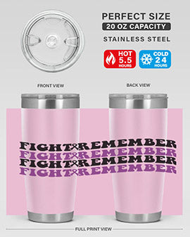 Fight Remember 142# Tumbler in stainless steel with a drink-thru lid, showcasing its sleek design and vibrant print for Alzheimer's awareness.