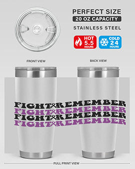 Fight Remember 142# Tumbler in stainless steel with a drink-thru lid, showcasing its sleek design and vibrant print for Alzheimer's awareness.
