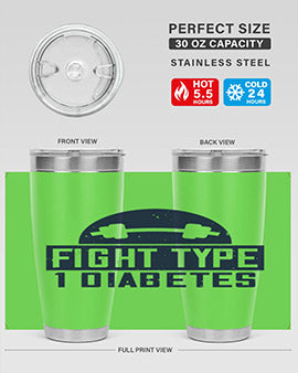 Fight Type Diabetes Style 37# 20oz Tumbler in stainless steel with a drink-thru lid, showcasing its sleek design and insulation features.