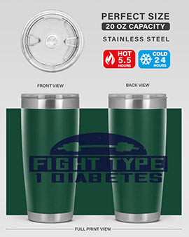 Fight Type Diabetes Style 37# 20oz Tumbler in stainless steel with a drink-thru lid, showcasing its sleek design and insulation features.