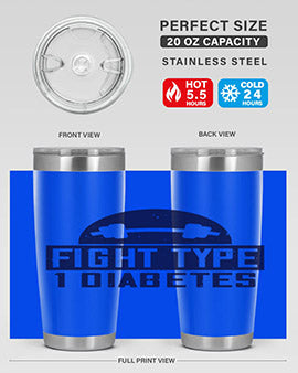 Fight Type Diabetes Style 37# 20oz Tumbler in stainless steel with a drink-thru lid, showcasing its sleek design and insulation features.