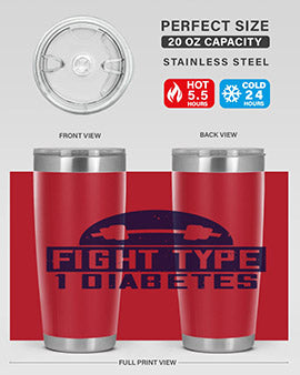 Fight Type Diabetes Style 37# 20oz Tumbler in stainless steel with a drink-thru lid, showcasing its sleek design and insulation features.