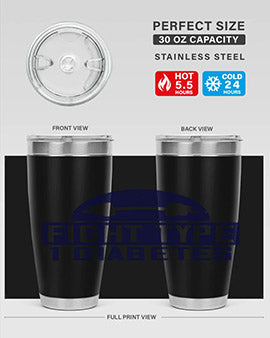 Fight Type Diabetes Style 37# 20oz Tumbler in stainless steel with a drink-thru lid, showcasing its sleek design and insulation features.