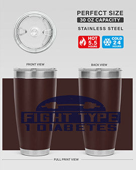 Fight Type Diabetes Style 37# 20oz Tumbler in stainless steel with a drink-thru lid, showcasing its sleek design and insulation features.