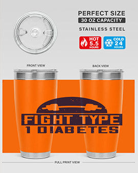 Fight Type Diabetes Style 37# 20oz Tumbler in stainless steel with a drink-thru lid, showcasing its sleek design and insulation features.