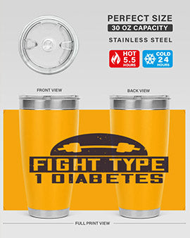 Fight Type Diabetes Style 37# 20oz Tumbler in stainless steel with a drink-thru lid, showcasing its sleek design and insulation features.