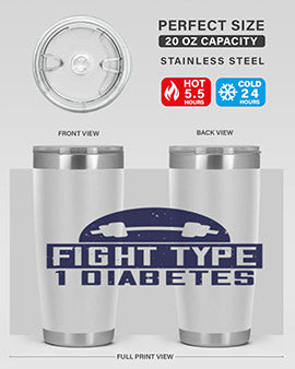 Fight Type Diabetes Style 37# 20oz Tumbler in stainless steel with a drink-thru lid, showcasing its sleek design and insulation features.