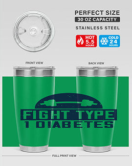 Fight Type Diabetes Style 37# 20oz Tumbler in stainless steel with a drink-thru lid, showcasing its sleek design and insulation features.