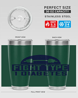 Fight Type Diabetes Style 37# 20oz Tumbler in stainless steel with a drink-thru lid, showcasing its sleek design and insulation features.