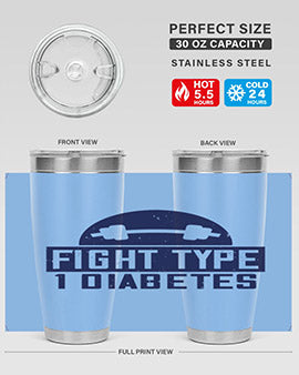 Fight Type Diabetes Style 37# 20oz Tumbler in stainless steel with a drink-thru lid, showcasing its sleek design and insulation features.
