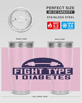 Fight Type Diabetes Style 37# 20oz Tumbler in stainless steel with a drink-thru lid, showcasing its sleek design and insulation features.