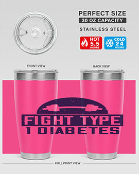 Fight Type Diabetes Style 37# 20oz Tumbler in stainless steel with a drink-thru lid, showcasing its sleek design and insulation features.