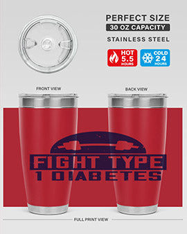 Fight Type Diabetes Style 37# 20oz Tumbler in stainless steel with a drink-thru lid, showcasing its sleek design and insulation features.