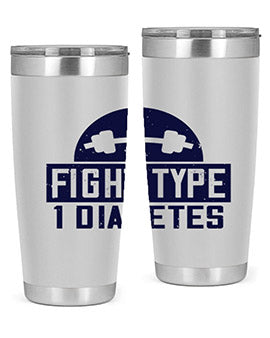 Fight Type Diabetes Style 37# 20oz Tumbler in stainless steel with a drink-thru lid, showcasing its sleek design and insulation features.