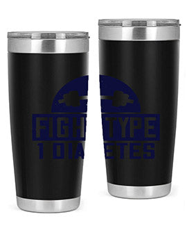 Fight Type Diabetes Style 37# 20oz Tumbler in stainless steel with a drink-thru lid, showcasing its sleek design and insulation features.