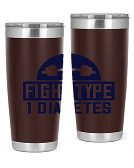 Fight Type Diabetes Style 37# 20oz Tumbler in stainless steel with a drink-thru lid, showcasing its sleek design and insulation features.