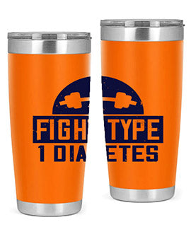 Fight Type Diabetes Style 37# 20oz Tumbler in stainless steel with a drink-thru lid, showcasing its sleek design and insulation features.