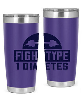 Fight Type Diabetes Style 37# 20oz Tumbler in stainless steel with a drink-thru lid, showcasing its sleek design and insulation features.