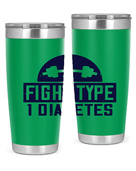 Fight Type Diabetes Style 37# 20oz Tumbler in stainless steel with a drink-thru lid, showcasing its sleek design and insulation features.