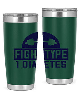 Fight Type Diabetes Style 37# 20oz Tumbler in stainless steel with a drink-thru lid, showcasing its sleek design and insulation features.