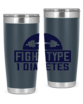 Fight Type Diabetes Style 37# 20oz Tumbler in stainless steel with a drink-thru lid, showcasing its sleek design and insulation features.