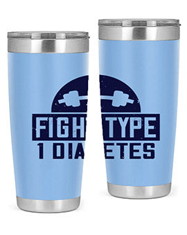 Fight Type Diabetes Style 37# 20oz Tumbler in stainless steel with a drink-thru lid, showcasing its sleek design and insulation features.