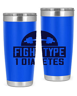 Fight Type Diabetes Style 37# 20oz Tumbler in stainless steel with a drink-thru lid, showcasing its sleek design and insulation features.