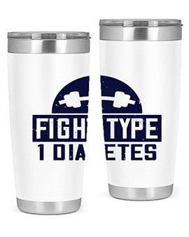 Fight Type Diabetes Style 37# 20oz Tumbler in stainless steel with a drink-thru lid, showcasing its sleek design and insulation features.