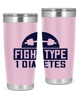 Fight Type Diabetes Style 37# 20oz Tumbler in stainless steel with a drink-thru lid, showcasing its sleek design and insulation features.