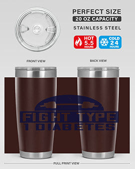 Fight Type Diabetes Style 37# 20oz Tumbler in stainless steel with a drink-thru lid, showcasing its sleek design and insulation features.