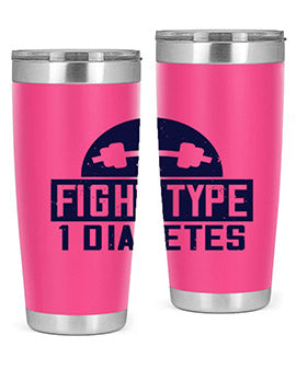 Fight Type Diabetes Style 37# 20oz Tumbler in stainless steel with a drink-thru lid, showcasing its sleek design and insulation features.