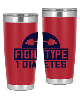 Fight Type Diabetes Style 37# 20oz Tumbler in stainless steel with a drink-thru lid, showcasing its sleek design and insulation features.