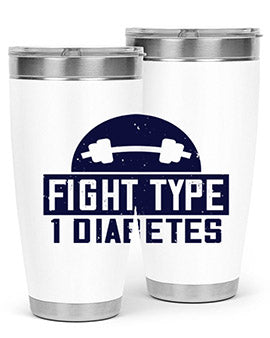 Fight Type Diabetes Style 37# 20oz Tumbler in stainless steel with a drink-thru lid, showcasing its sleek design and insulation features.