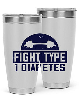 Fight Type Diabetes Style 37# 20oz Tumbler in stainless steel with a drink-thru lid, showcasing its sleek design and insulation features.