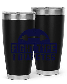 Fight Type Diabetes Style 37# 20oz Tumbler in stainless steel with a drink-thru lid, showcasing its sleek design and insulation features.