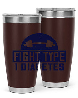 Fight Type Diabetes Style 37# 20oz Tumbler in stainless steel with a drink-thru lid, showcasing its sleek design and insulation features.