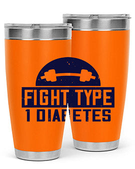 Fight Type Diabetes Style 37# 20oz Tumbler in stainless steel with a drink-thru lid, showcasing its sleek design and insulation features.