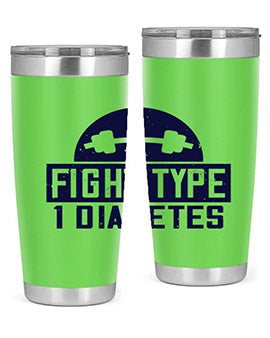 Fight Type Diabetes Style 37# 20oz Tumbler in stainless steel with a drink-thru lid, showcasing its sleek design and insulation features.
