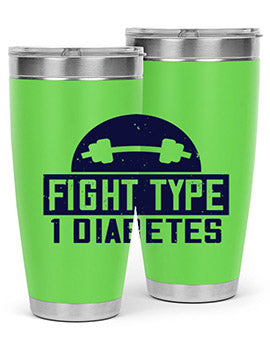 Fight Type Diabetes Style 37# 20oz Tumbler in stainless steel with a drink-thru lid, showcasing its sleek design and insulation features.