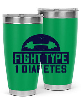 Fight Type Diabetes Style 37# 20oz Tumbler in stainless steel with a drink-thru lid, showcasing its sleek design and insulation features.