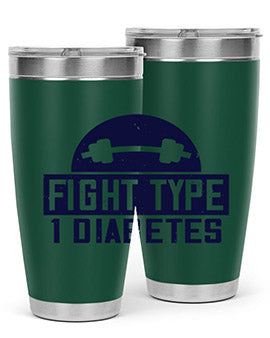 Fight Type Diabetes Style 37# 20oz Tumbler in stainless steel with a drink-thru lid, showcasing its sleek design and insulation features.
