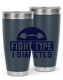 Fight Type Diabetes Style 37# 20oz Tumbler in stainless steel with a drink-thru lid, showcasing its sleek design and insulation features.