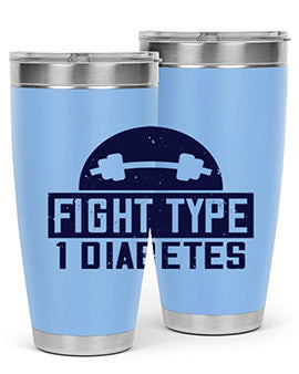 Fight Type Diabetes Style 37# 20oz Tumbler in stainless steel with a drink-thru lid, showcasing its sleek design and insulation features.