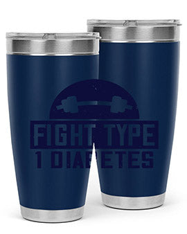 Fight Type Diabetes Style 37# 20oz Tumbler in stainless steel with a drink-thru lid, showcasing its sleek design and insulation features.