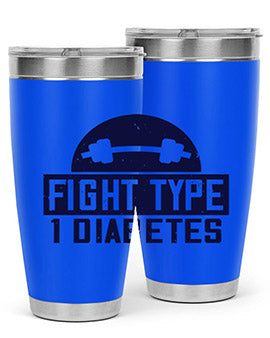 Fight Type Diabetes Style 37# 20oz Tumbler in stainless steel with a drink-thru lid, showcasing its sleek design and insulation features.