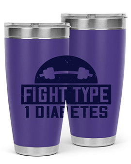 Fight Type Diabetes Style 37# 20oz Tumbler in stainless steel with a drink-thru lid, showcasing its sleek design and insulation features.